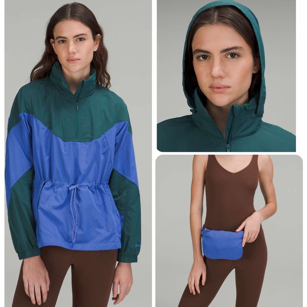 Lululemon Evergreen Anorak Green Jasper Wild Indigo Windproof Jacket size 0